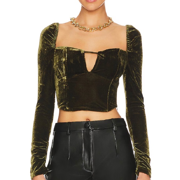 NWT Hansen & Gretel Velvet Meredith Crop Top in Sage Green Size Large - Picture 1 of 11